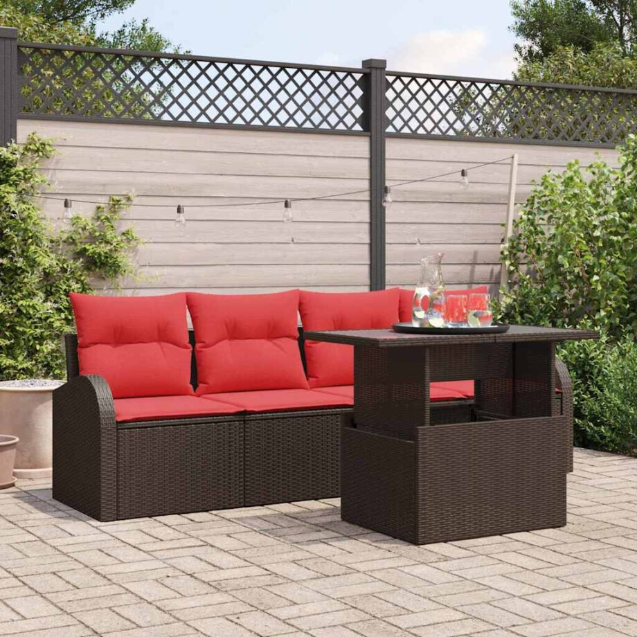 vidaXL Tuin Sofa Set met kussen met kussen 5 pcs Bruin Poly Rattan vidaXL Tuin Sofa Set met kussen met kussen 5 pcs Bruin Poly Rattan afbeelding 1