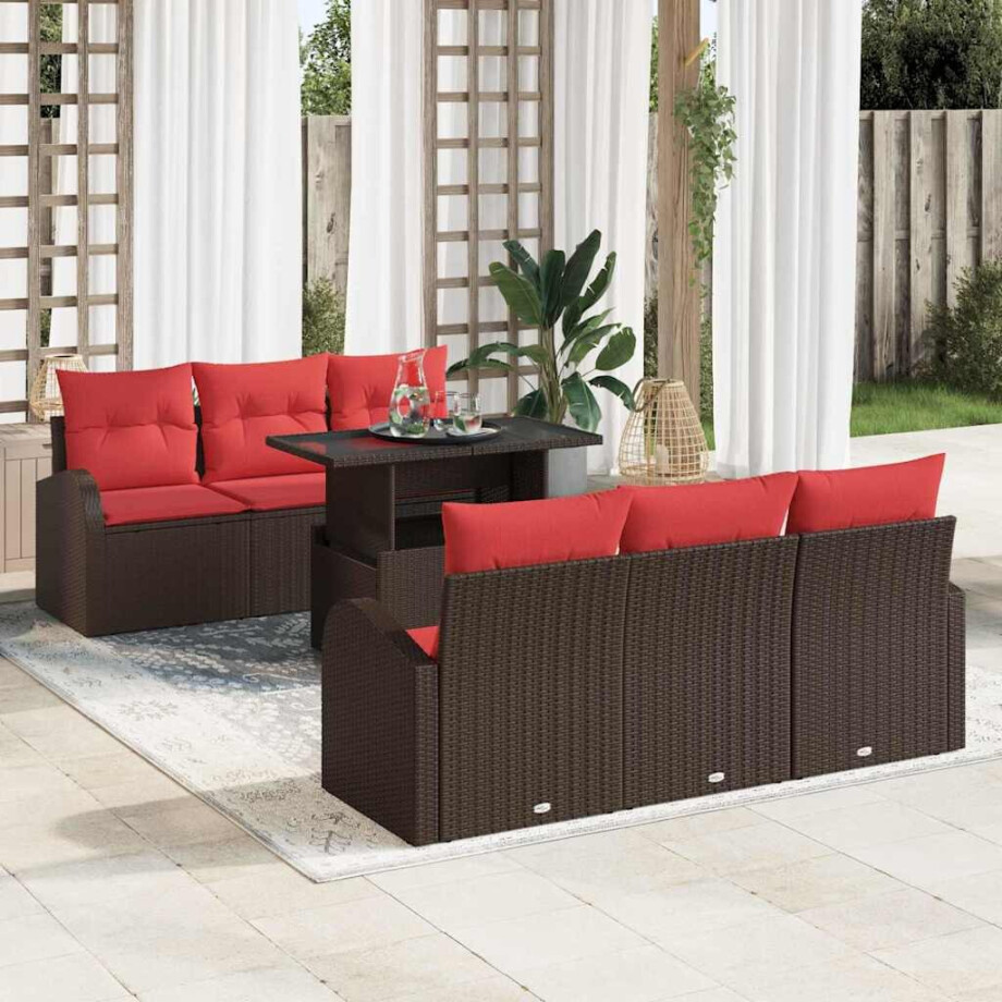 vidaXL Tuin Sofa Set met kussen met opslag 7 pcs Bruin Poly Rattan vidaXL Tuin Sofa Set met kussen met opslag 7 pcs Bruin Poly Rattan afbeelding 1