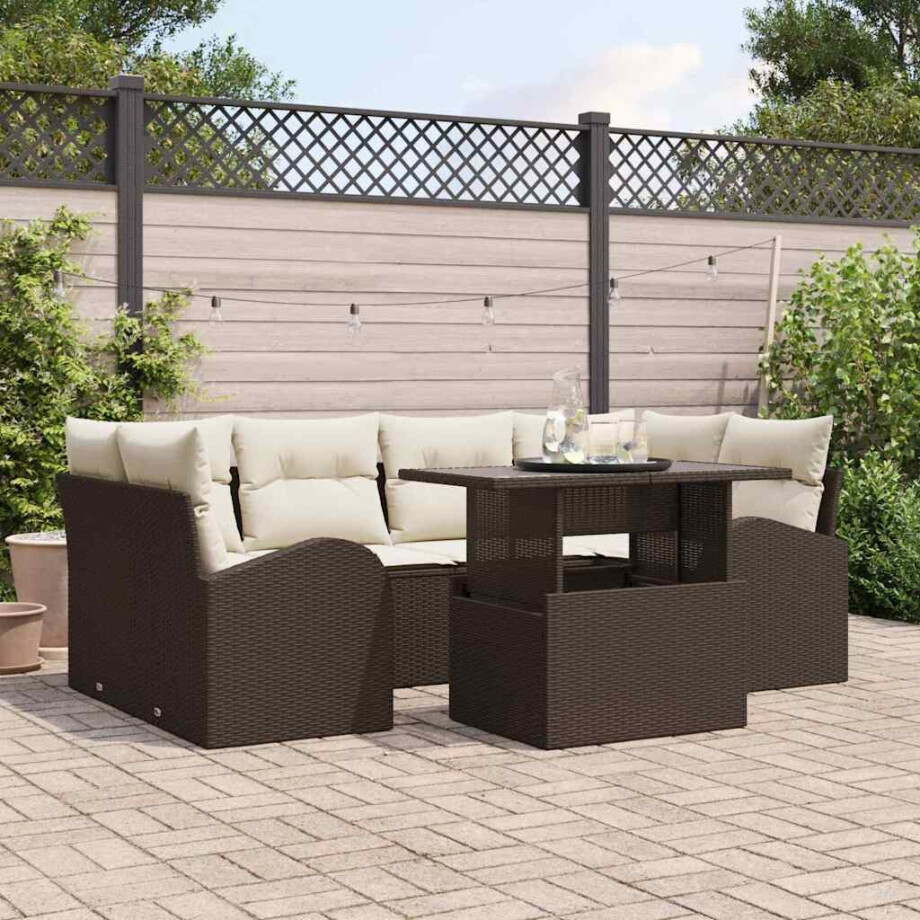 vidaXL Tuin Sofa Set met kussen met opslag 7 pcs Bruin Poly Rattan afbeelding 1