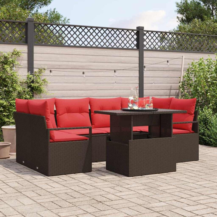 vidaXL Tuin Sofa Set met kussen met opslag 7 pcs Bruin Poly riet afbeelding 1