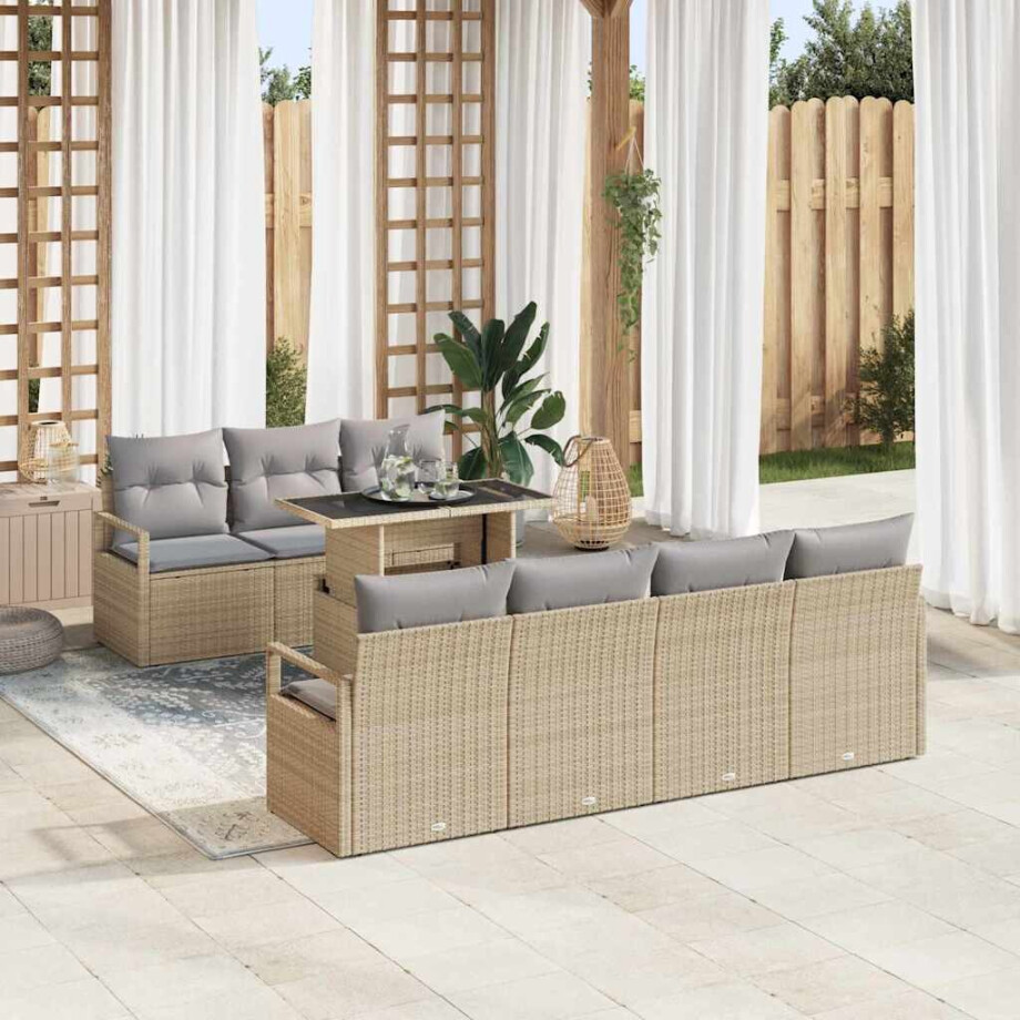 vidaXL Tuin Sofa Set met kussen met opslag 8 pcs Beige Poly riet afbeelding 1