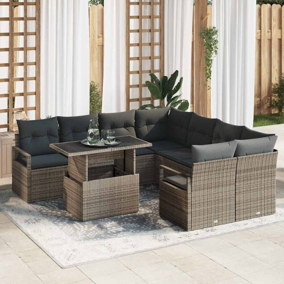 vidaXL Tuin Sofa Set met kussen met opslag 9 pcs Grijs Poly riet vidaXL Tuin Sofa Set met kussen met opslag 9 pcs Grijs Poly riet afbeelding 1