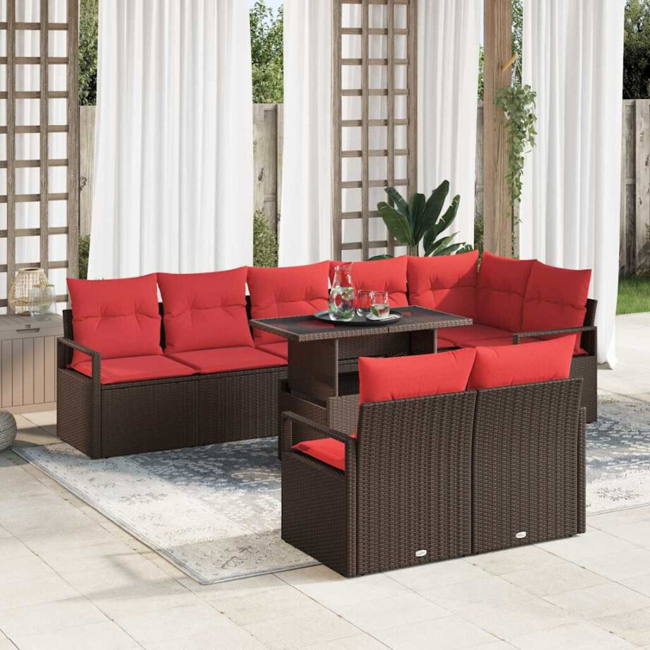 vidaXL Tuin Sofa Set met kussen met opslag 9 pcs Bruin Poly riet afbeelding 1