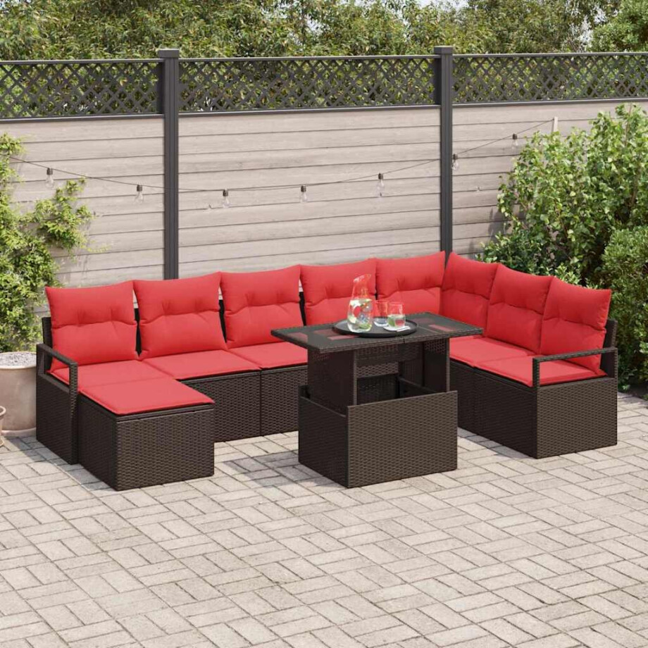 vidaXL Tuin Sofa Set met kussen met opslag 9 pcs Bruin Poly riet afbeelding 1