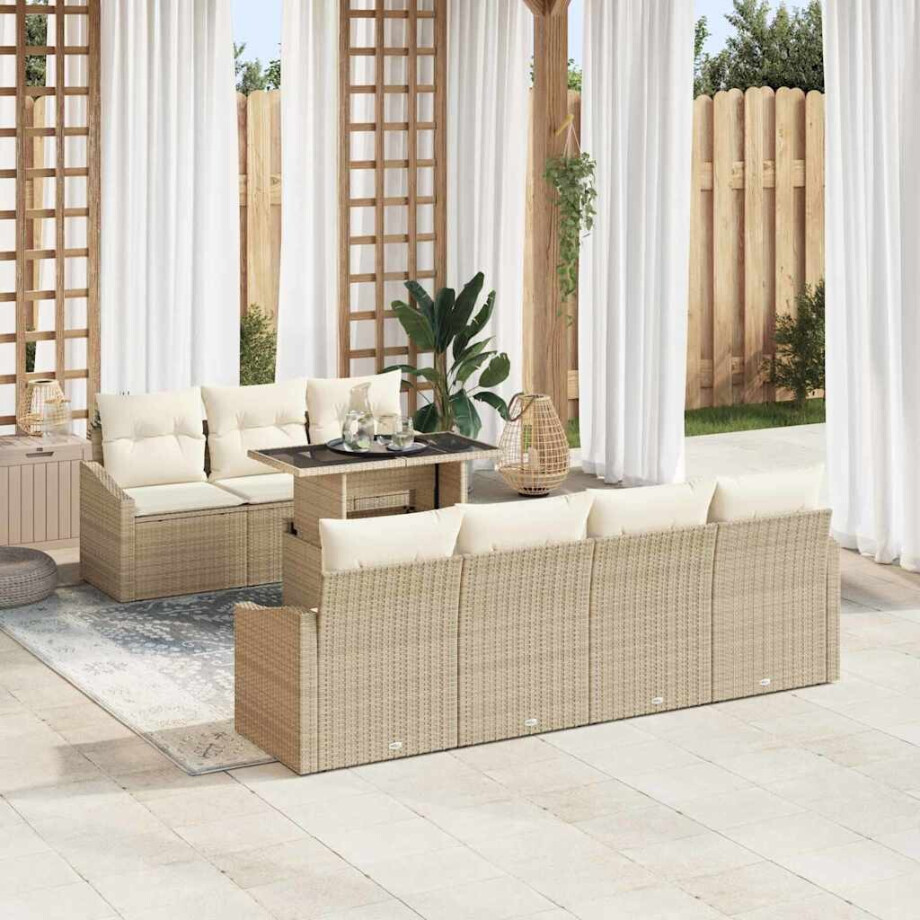 vidaXL Tuin Sofa Set met kussen met opslag 8 pcs Beige poly rattan afbeelding 1