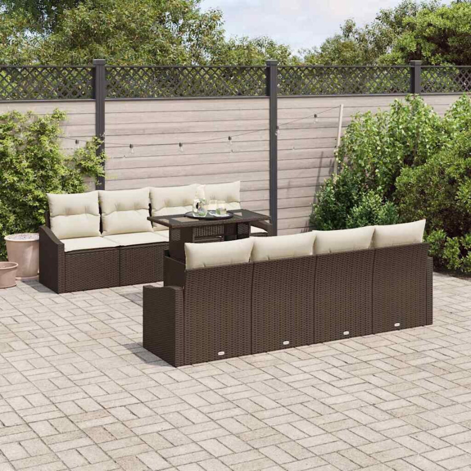 vidaXL Tuin Sofa Set met kussen met opslag 9 pcs Bruin poly rattan afbeelding 1