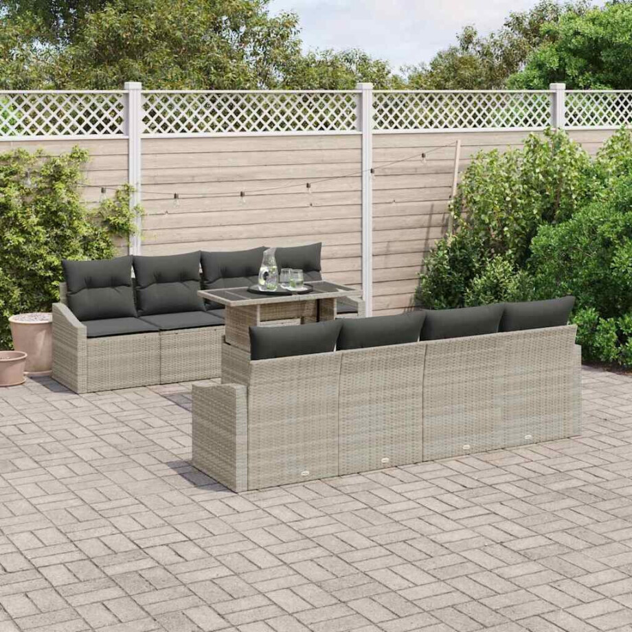 vidaXL Tuin Sofa Set met kussen 9 pcs Lichtgrijs poly rattan vidaXL Tuin Sofa Set met kussen 9 pcs Lichtgrijs poly rattan afbeelding 1