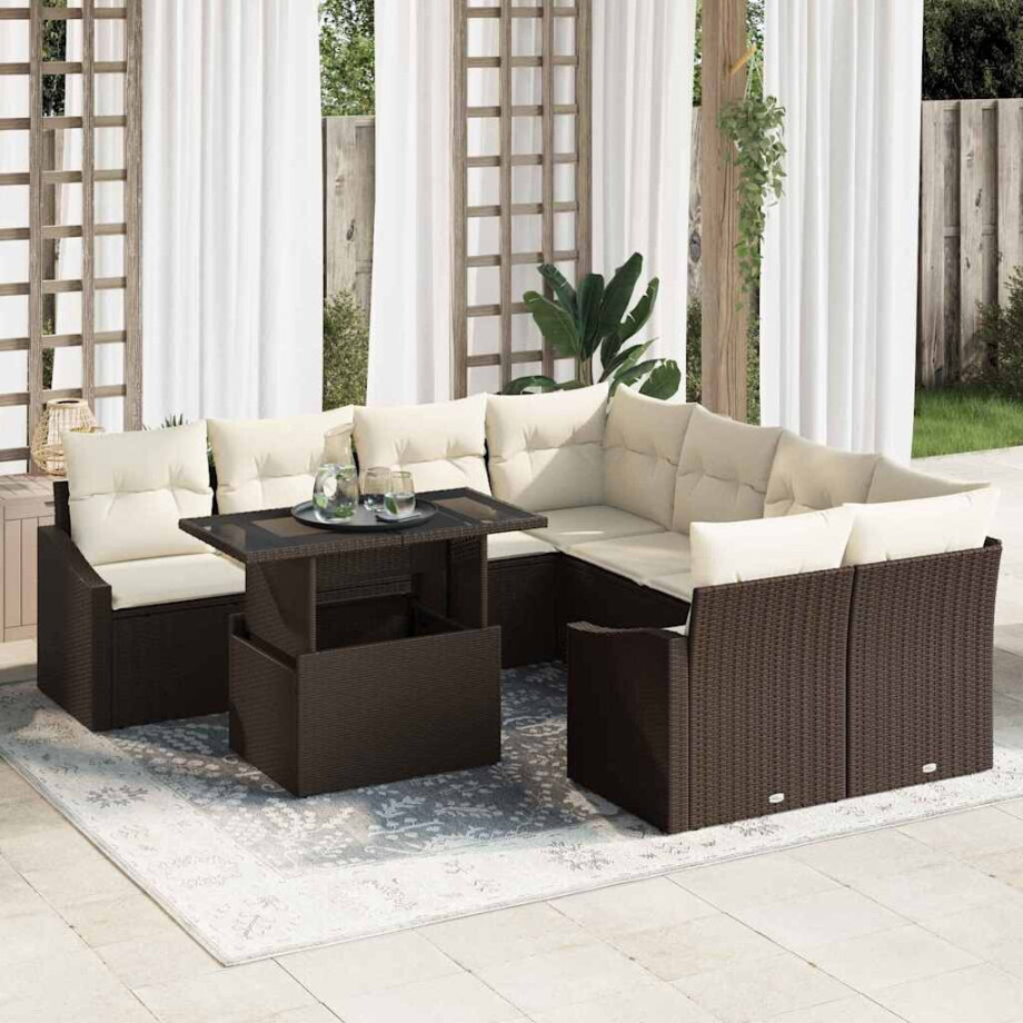 vidaXL Tuin Sofa Set met kussen met opslag 9 pcs Bruin poly rattan vidaXL Tuin Sofa Set met kussen met opslag 9 pcs Bruin poly rattan afbeelding 1