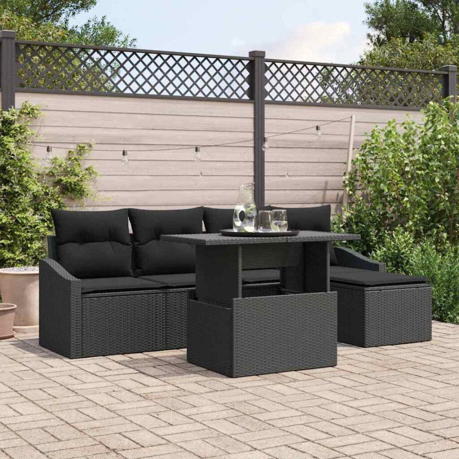 vidaXL Tuin Sofa Set met kussen met opslag 6 pcs Zwart poly rattan afbeelding 1