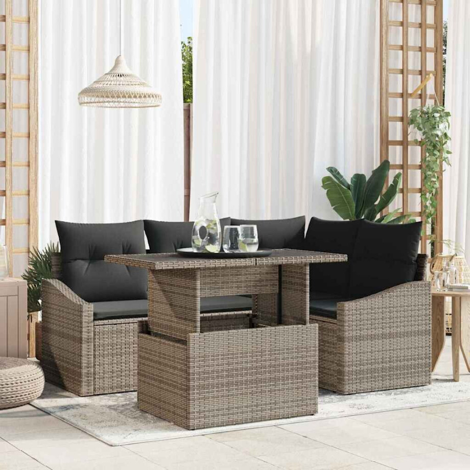 vidaXL Tuin Sofa Set 5 pcs Grijs poly rattan & Gepoedercoat staal afbeelding 1