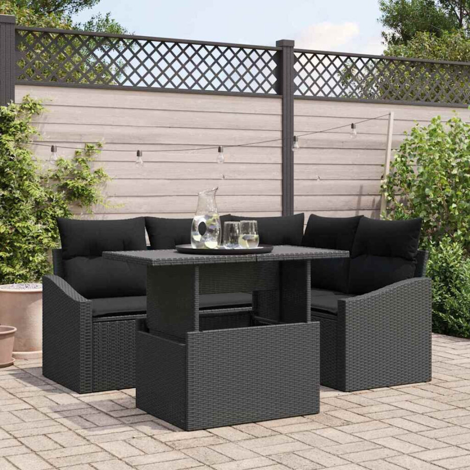 vidaXL Tuin Sofa Set 5 pcs Zwart poly rattan & Gepoedercoat staal afbeelding 1