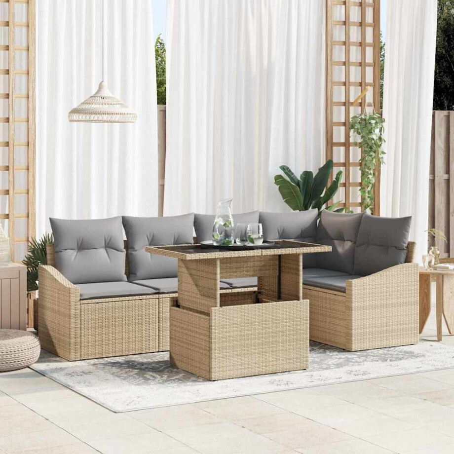 vidaXL Tuin Sofa Set met kussen met opslag 6 pcs Beige en Licht Grijs afbeelding 1
