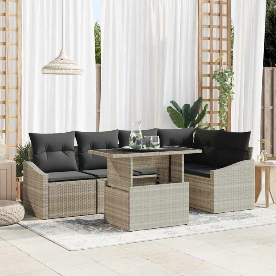vidaXL Tuin Sofa Set met kussen 6 pcs Licht Grijs en Donker Grijs afbeelding 1
