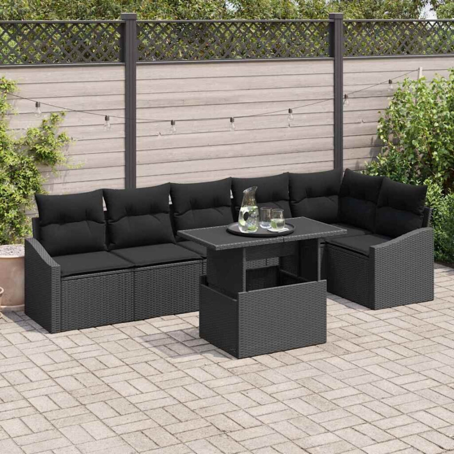 vidaXL Tuin Sofa Set 7 pcs Zwart poly rattan & Gepoedercoat staal vidaXL Tuin Sofa Set 7 pcs Zwart poly rattan & Gepoedercoat staal afbeelding 1