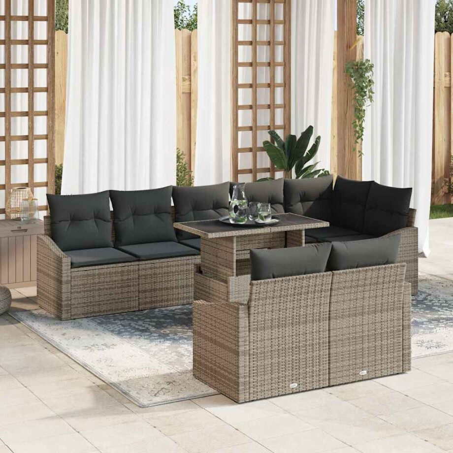 vidaXL Tuin Sofa Set 9 pcs Grijs poly rattan & Gepoedercoat staal afbeelding 1