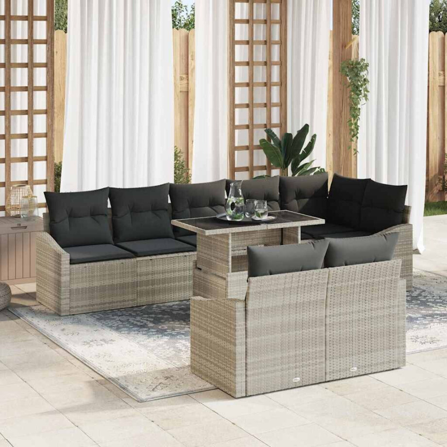 vidaXL Tuin Sofa Set met kussen 9 pcs Licht Grijs en Donker Grijs afbeelding 1