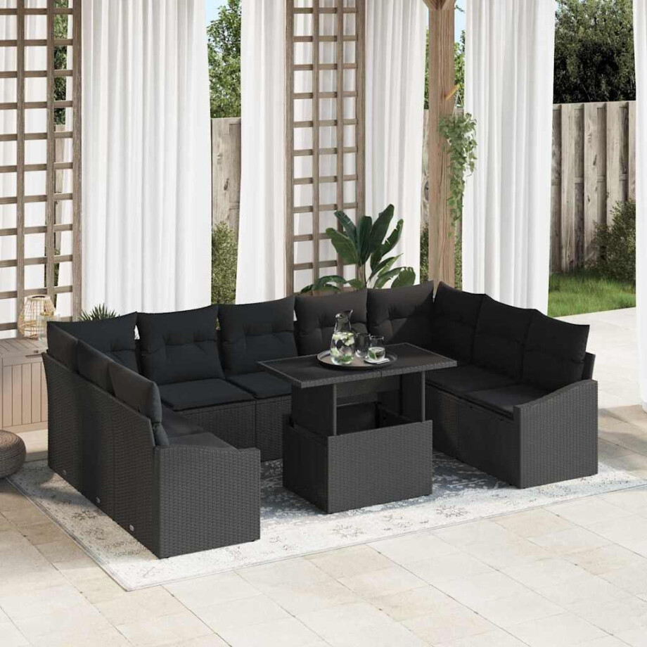vidaXL Tuin Sofa Set 10 pcs Zwart poly rattan & Gepoedercoat staal vidaXL Tuin Sofa Set 10 pcs Zwart poly rattan & Gepoedercoat staal afbeelding 1