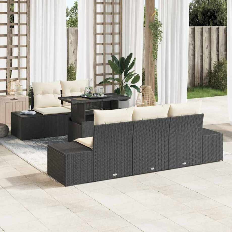 vidaXL Tuin Sofa Set met kussen met opslag 6 pcs Zwart en Crème afbeelding 1