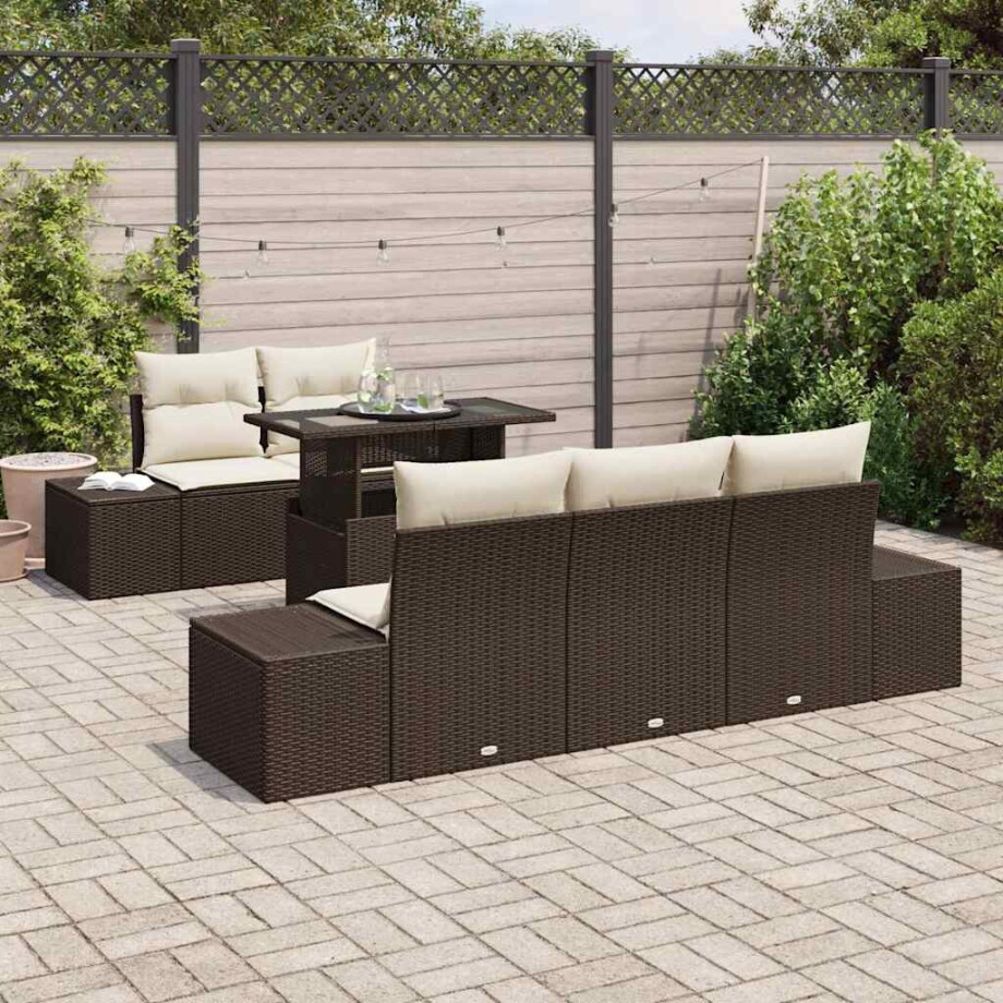 vidaXL Tuin Sofa Set met kussen met opslag 6 pcs Bruin en Crème afbeelding 1