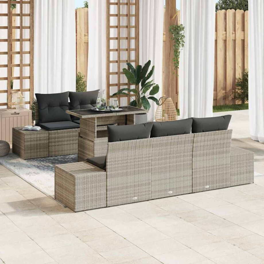 vidaXL Tuin Sofa Set met kussen 6 pcs Licht Grijs en Donker Grijs afbeelding 1