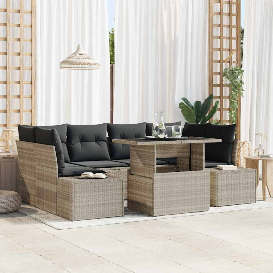 vidaXL Tuin Sofa Set met kussen 7 pcs Licht Grijs en Donker Grijs afbeelding 1