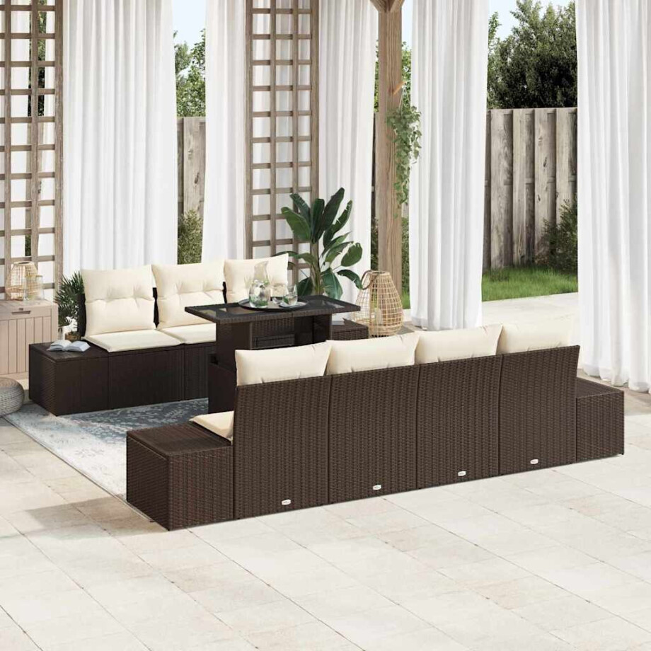 vidaXL Tuin Sofa Set met kussen 8 pcs Bruin en Crème afbeelding 1