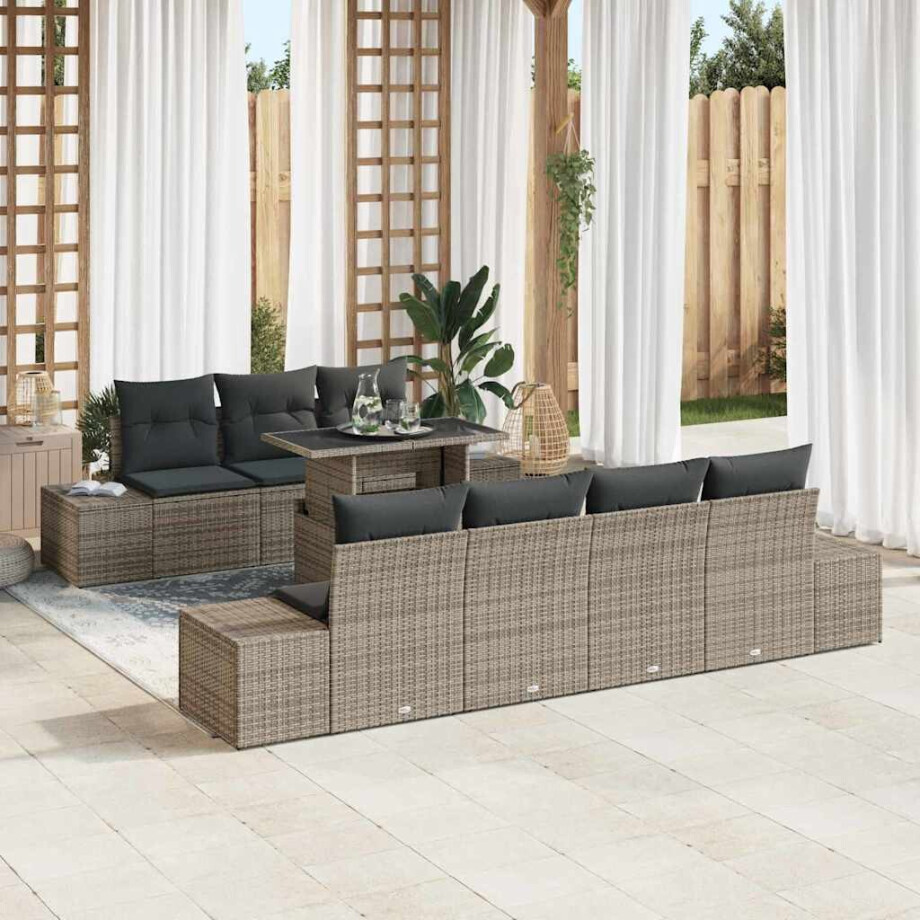 vidaXL Tuin Sofa Set 8 pcs Grijs Poly Rattan en Poedergecoat Staal afbeelding 1