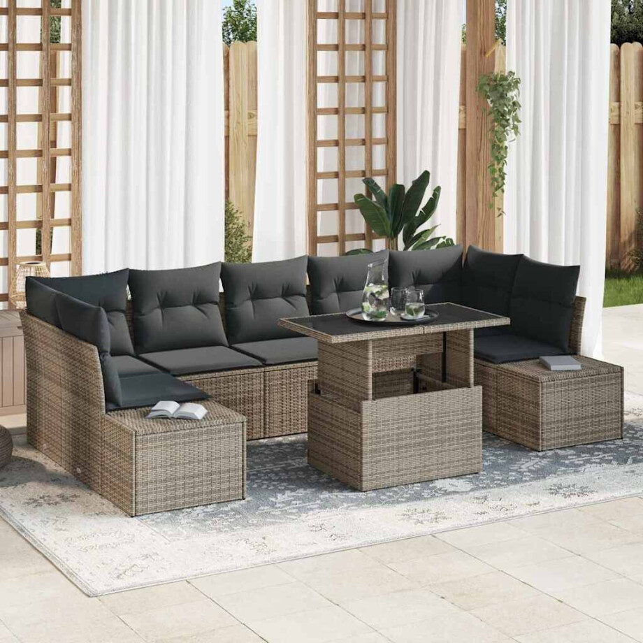 vidaXL Tuin Sofa Set 8 pcs Grijs Poly Rattan en Poedergecoat Staal afbeelding 1