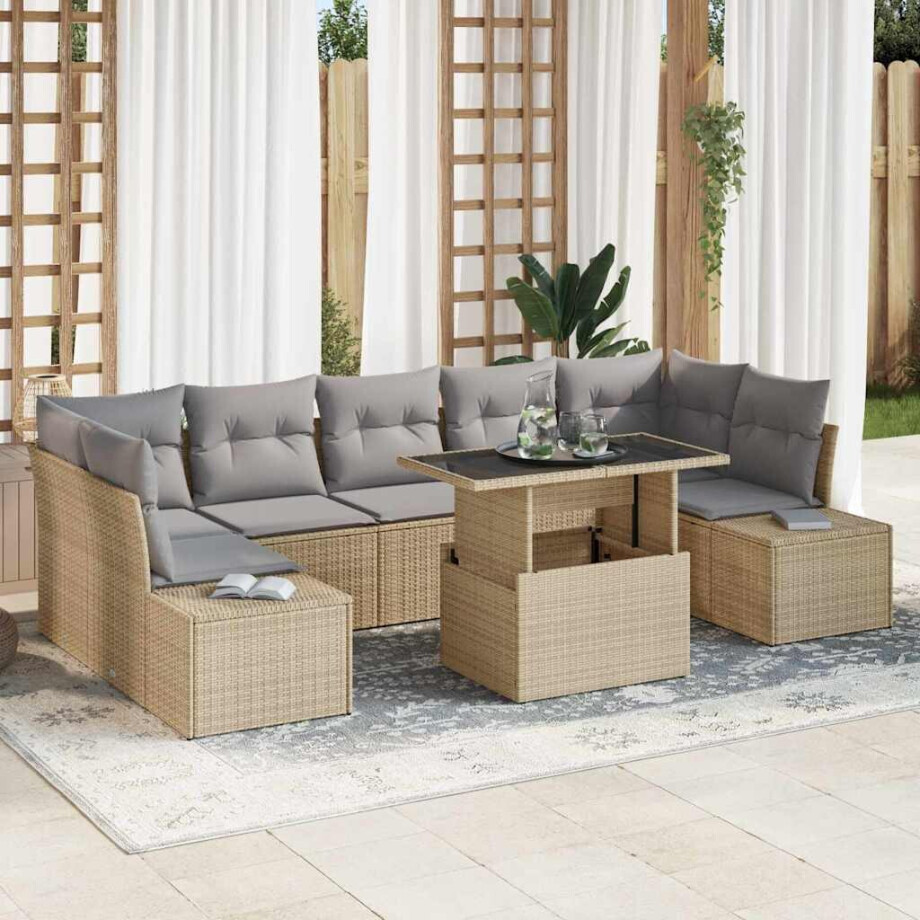 vidaXL Tuin Sofa Set met kussen 8 pcs Beige en Licht Grijs afbeelding 1
