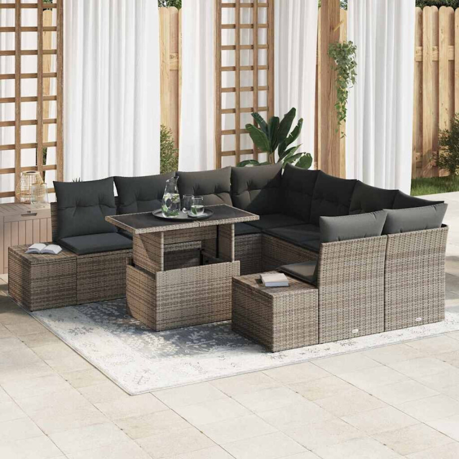 vidaXL Tuin Sofa Set 9 pcs Grijs Poly Rattan en Poedergecoat Staal vidaXL Tuin Sofa Set 9 pcs Grijs Poly Rattan en Poedergecoat Staal afbeelding 1