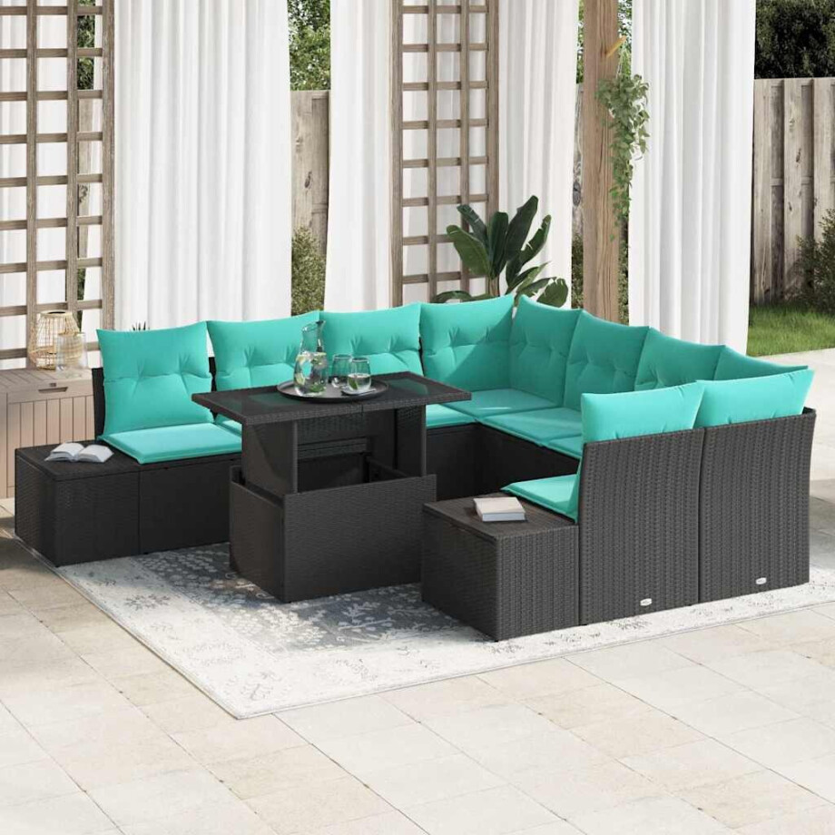 vidaXL Tuin Sofa Set 9 st Zwart poly rattan afbeelding 1