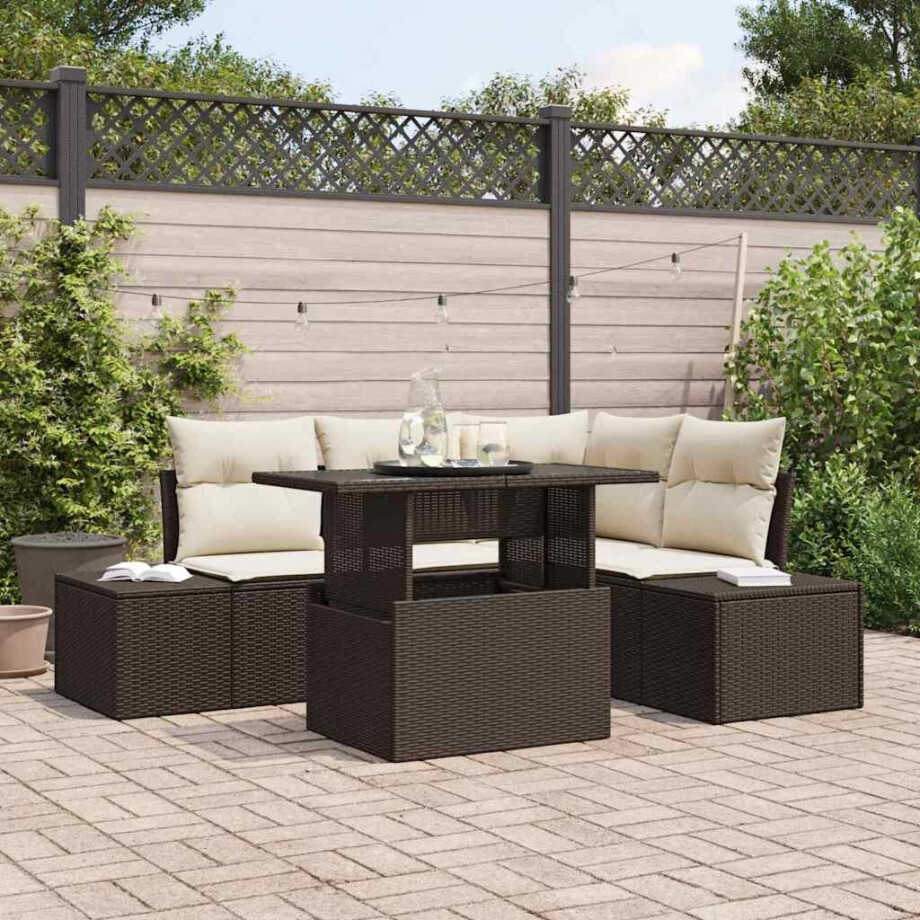 vidaXL Tuin Sofa Set met kussen met opslag 5 pcs Bruin poly rattan afbeelding 1