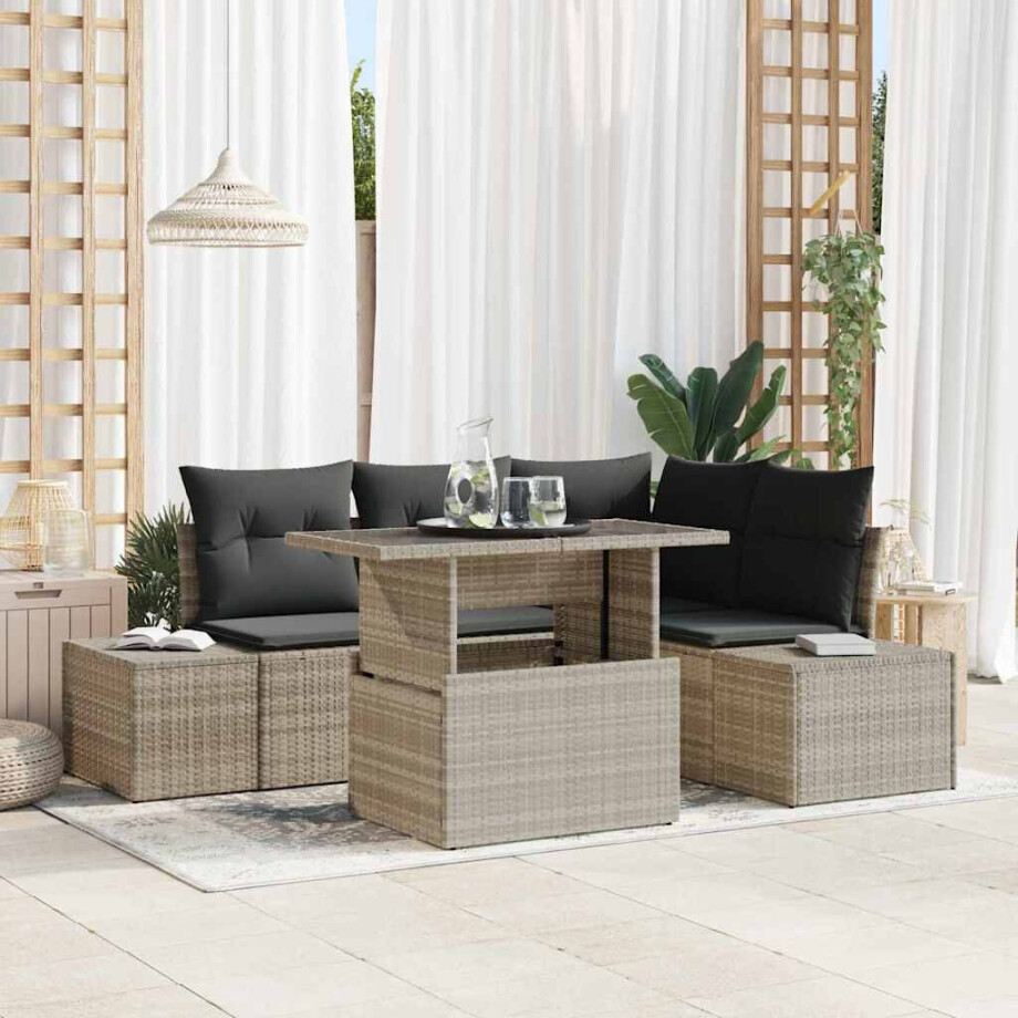 vidaXL Tuin Sofa Set met kussen 5 pcs Lichtgrijs poly rattan afbeelding 1
