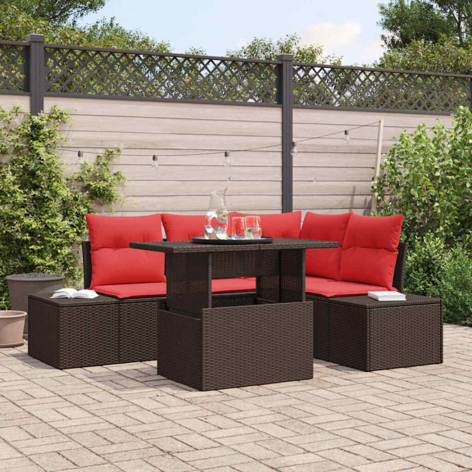 vidaXL Tuin Sofa Set 5 st Bruin poly rattan vidaXL Tuin Sofa Set 5 st Bruin poly rattan afbeelding 1