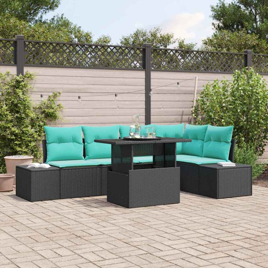 vidaXL Tuin Sofa Set 6 st Zwart poly rattan afbeelding 1