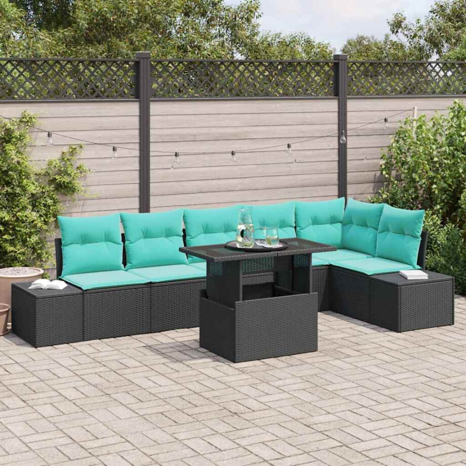 vidaXL Tuin Sofa Set 7 st Zwart poly rattan afbeelding 1