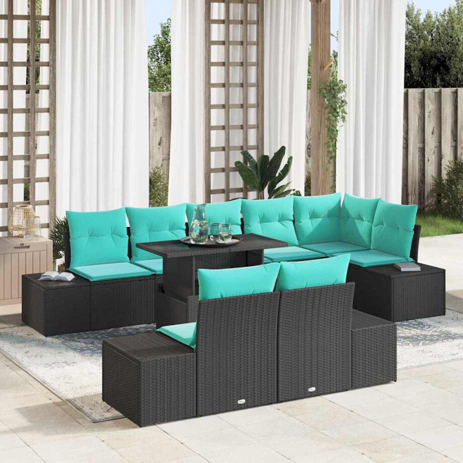 vidaXL Tuin Sofa Set 9 st Zwart poly rattan afbeelding 1
