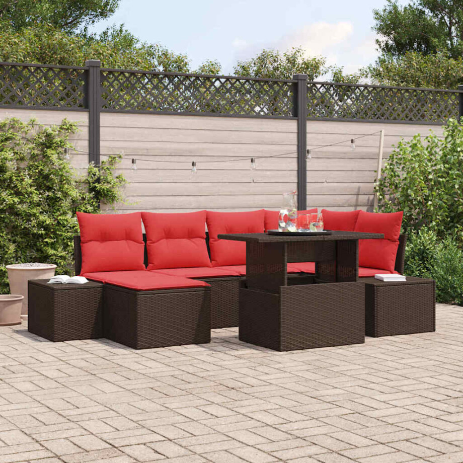 vidaXL Tuin Sofa Set 7 st Bruin en Rood poly rattan vidaXL Tuin Sofa Set 7 st Bruin en Rood poly rattan afbeelding 1
