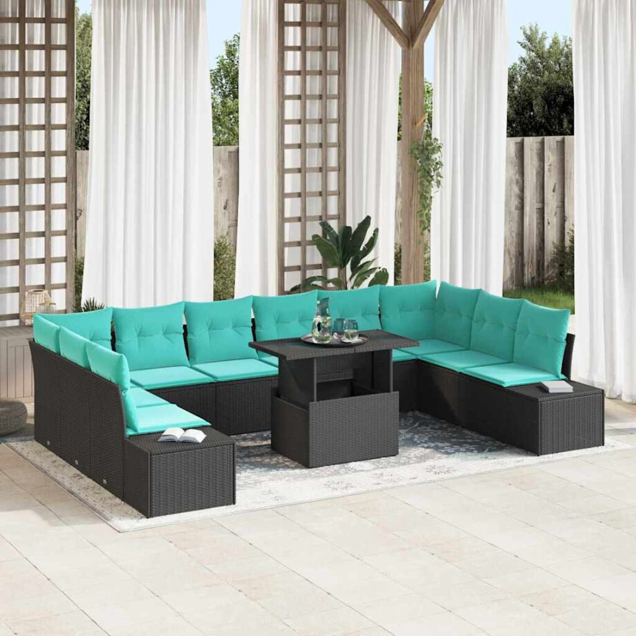 vidaXL Tuin Sofa Set 11 st Zwart poly rattan afbeelding 1