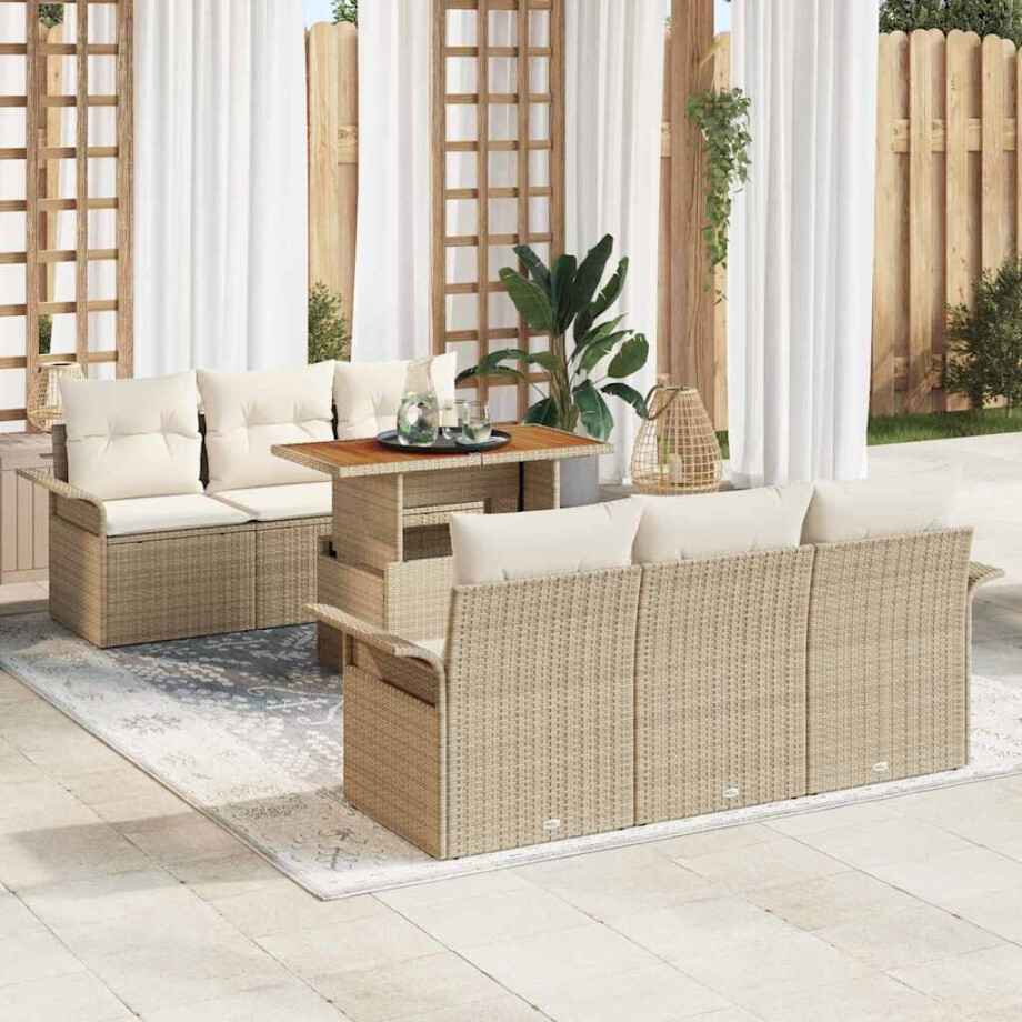 vidaXL 7-delige tuinsofa set met kussens in beige poly rattan vidaXL 7-delige tuinsofa set met kussens in beige poly rattan afbeelding 1
