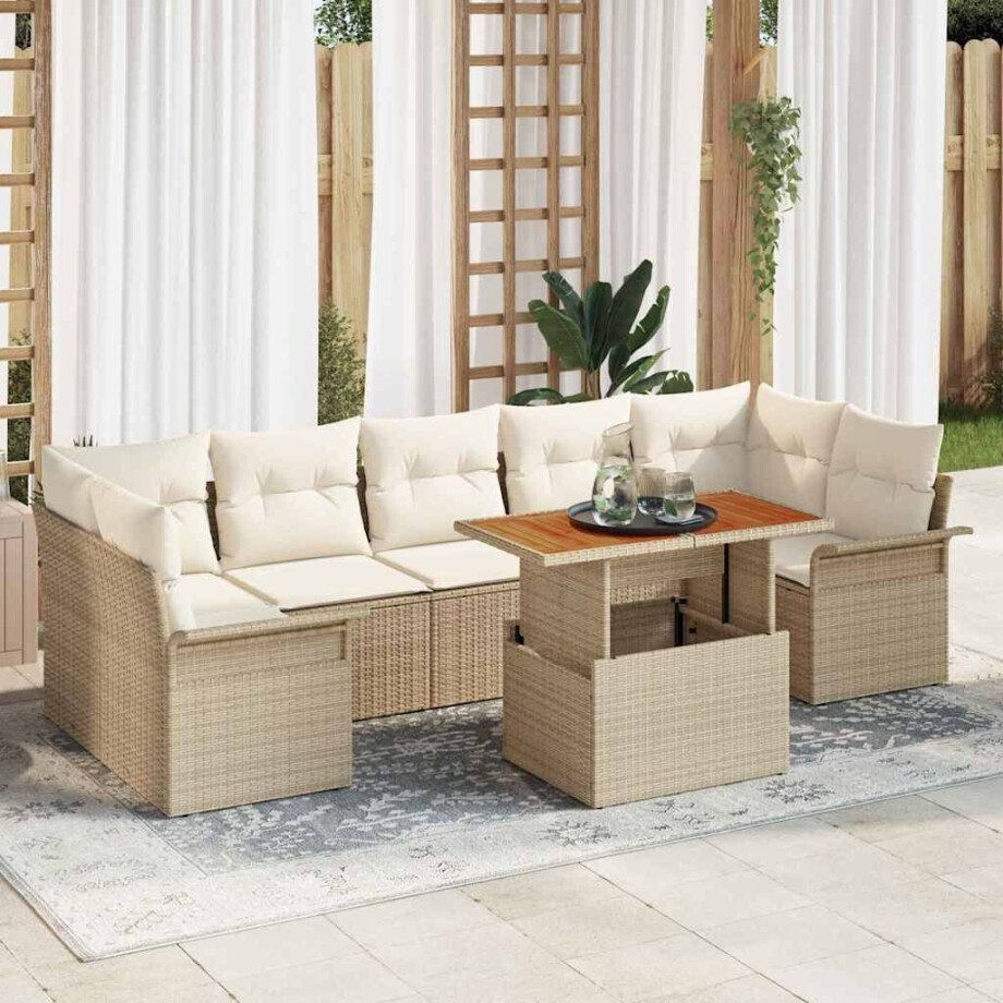 vidaXL 8-delige tuinsofa set met kussens in beige poly rattan afbeelding 1