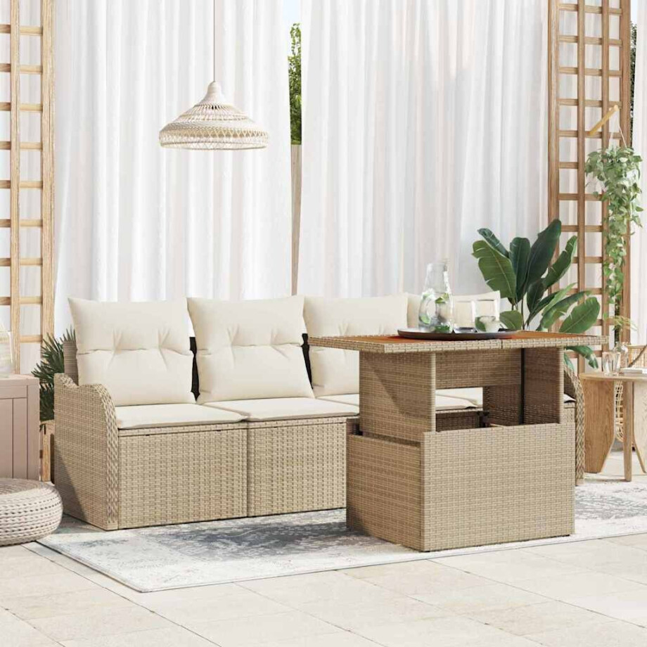 vidaXL 5-delige tuinsofa set met kussens in beige poly rattan vidaXL 5-delige tuinsofa set met kussens in beige poly rattan afbeelding 1