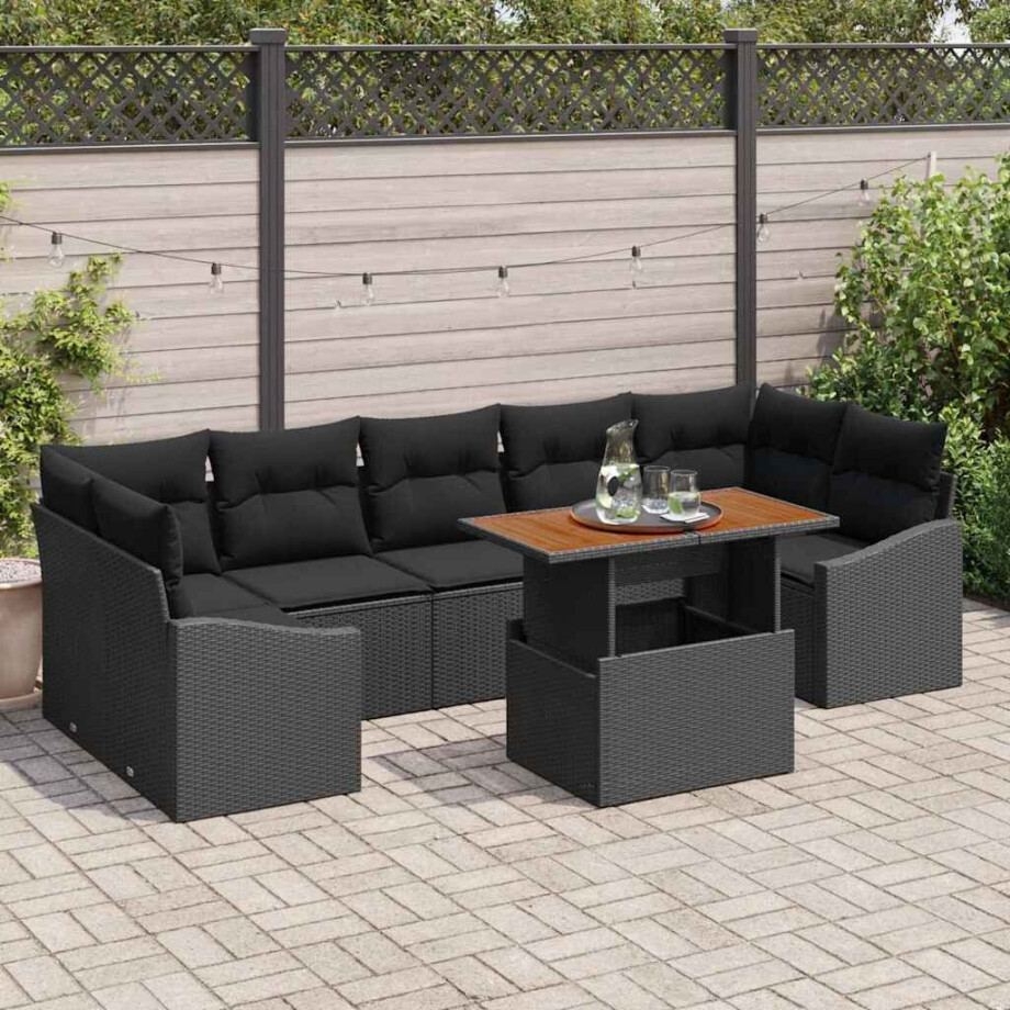 vidaXL Tuin Sofa Set 8 pcs Zwart Poly Rattan en Poedergecoat Staal vidaXL Tuin Sofa Set 8 pcs Zwart Poly Rattan en Poedergecoat Staal afbeelding 1