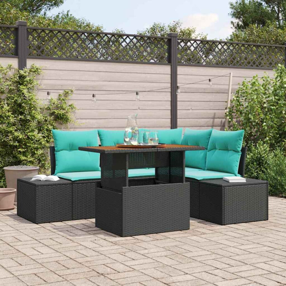 vidaXL Tuin Sofa Set 5 st Zwart Poly rattan afbeelding 1