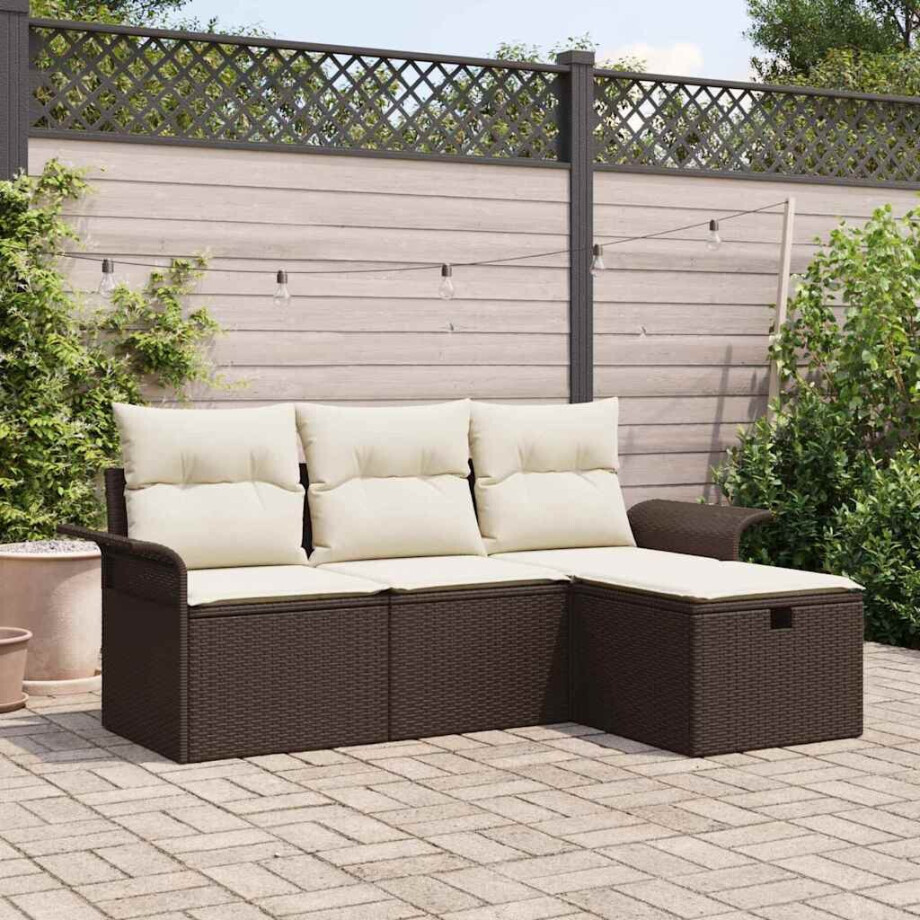 vidaXL Tuin Sofa Set met kussen 4 pcs Bruin en Crème poly rattan afbeelding 1