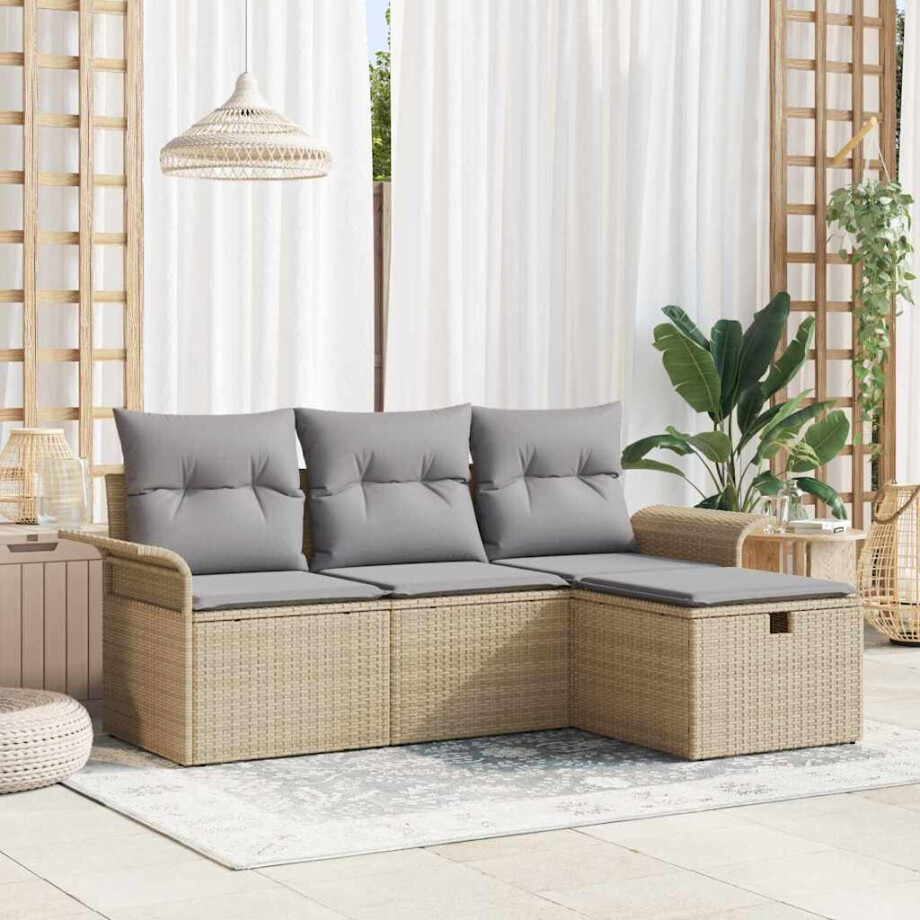 vidaXL Tuin Sofa Set met kussen 4 pcs Beige en Licht Grijs poly rattan afbeelding 1