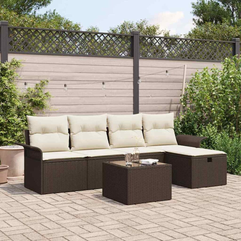 vidaXL Tuin Sofa Set met kussen 6 pcs Bruin en Crème poly rattan afbeelding 1