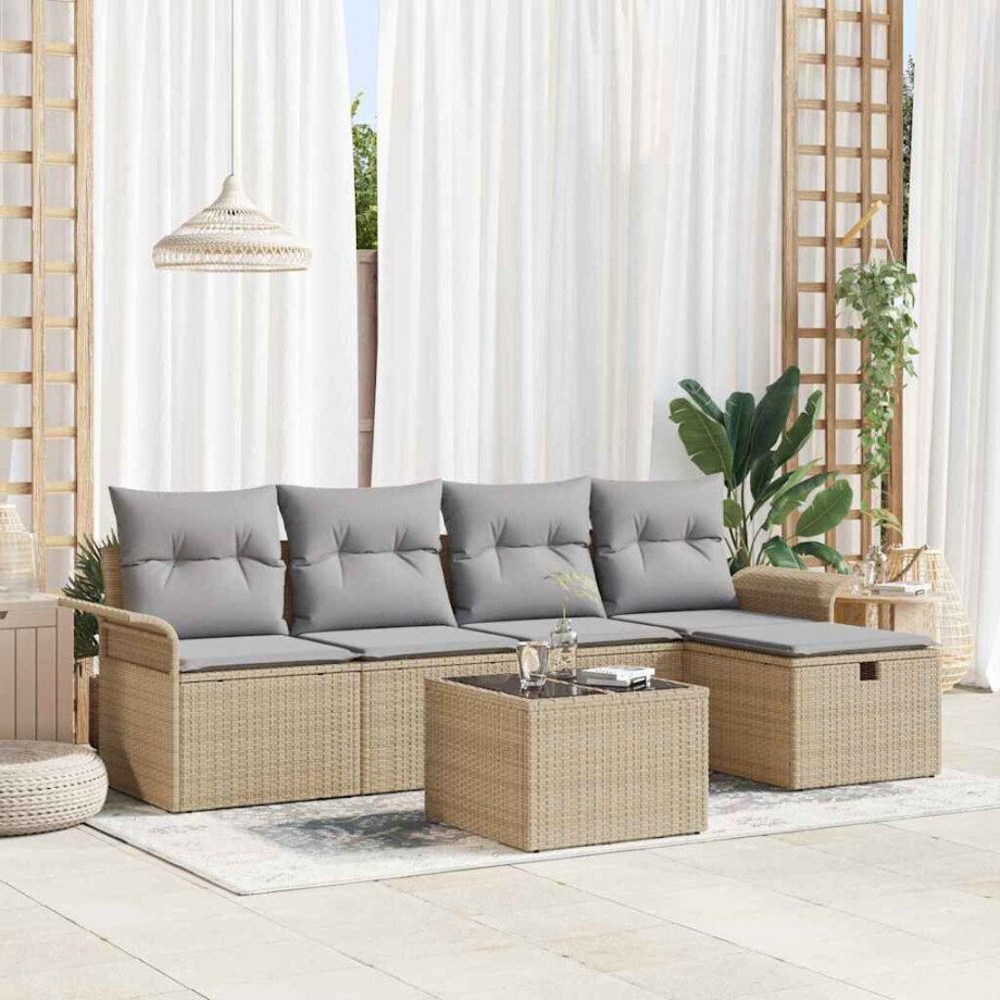 vidaXL Tuin Sofa Set met kussen 6 pcs Beige en Licht Grijs poly rattan afbeelding 1
