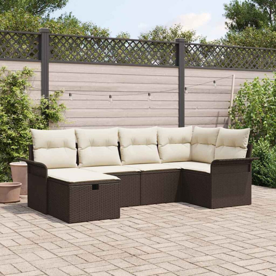 vidaXL Tuin Sofa Set met kussen 6 pcs Bruin en Crème poly rattan afbeelding 1