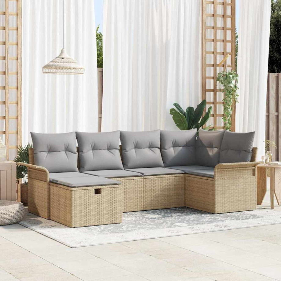 vidaXL Tuin Sofa Set met kussen 6 pcs Beige en Licht Grijs poly rattan afbeelding 1